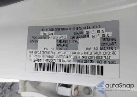 2015 Mazda Mazda3 I Touring z USA, uszkodzony, nr VIN 3MZBM1L70FM148390